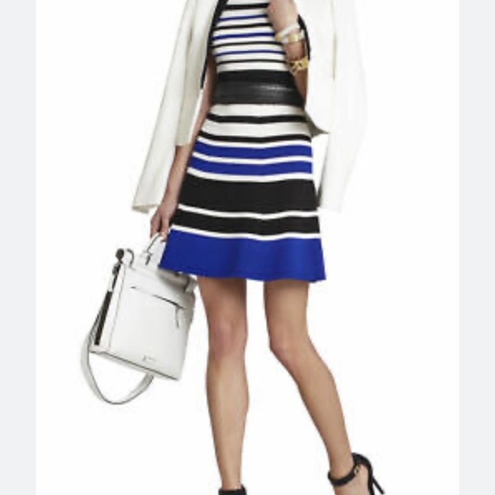 BCBG black, blue, and white knit dress